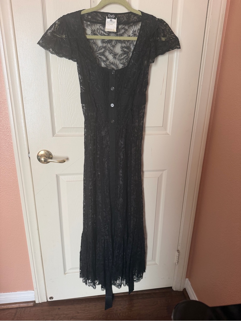 Dolce & Gabbana Black Lace Maxi Dress with Button Front